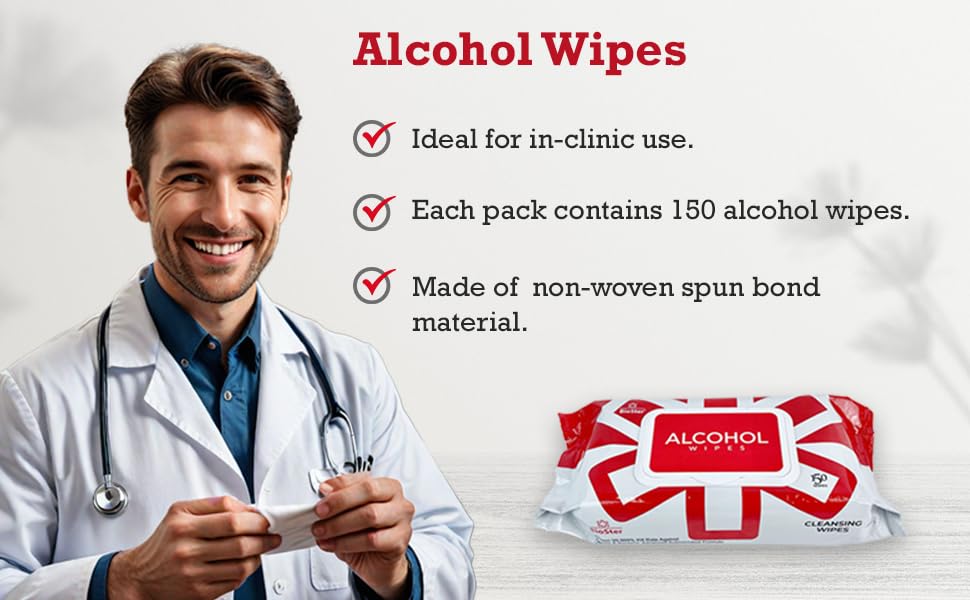 BioSter Alcohol Cleansing Wipes - Pack of 6x 150 Wipes - Ideal for Hospital, Clinical and Personal Use