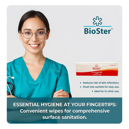 BioSter Alcohol Wipes - Single Use Sanitising Wipe Proven 99.999% Kill Rate against Germs & Bacteria x36 of 100 pack