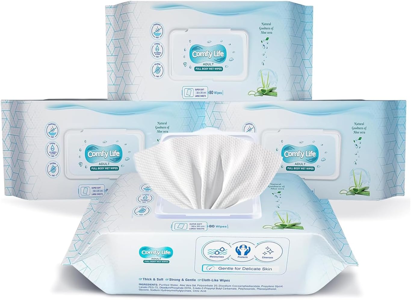 Premium Comfy Life Premium Full Body Cleansing Wet Wipes For Adults (80 wipes per pack)