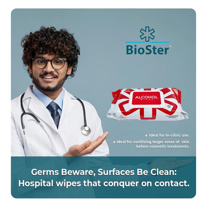 BioSter Alcohol Cleansing Wipes - Pack of 6x 150 Wipes - Ideal for Hospital, Clinical and Personal Use