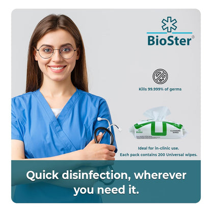 BioSter Universal Cleaning and Disinfectant Wipes for Surfaces - Multi Purpose Wipes, Kills 99.99% of Germs - The 8x Pack of 200 Regular Wipes