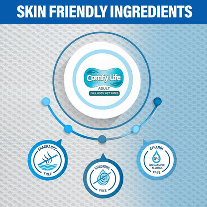 Comfy Life Premium Full Body Cleansing Wet Wipes For Adults - Large Luxury Fresh-feel Rinse-free Fragrance-free Bed Bath Incontinence Hygiene Intimate-care Soft Sheets (6 x Travel Pack (60 Wipes)