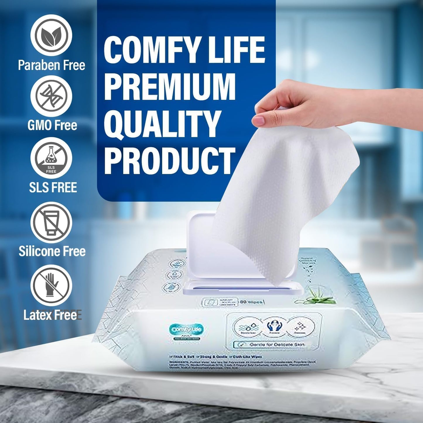 Comfy Life Premium Full Body Cleansing Wet Wipes For Adults - Large Luxury Fresh-feel Rinse-free Fragrance-free Bed Bath Incontinence Hygiene Intimate-care Soft Sheets (6 x Travel Pack (60 Wipes)