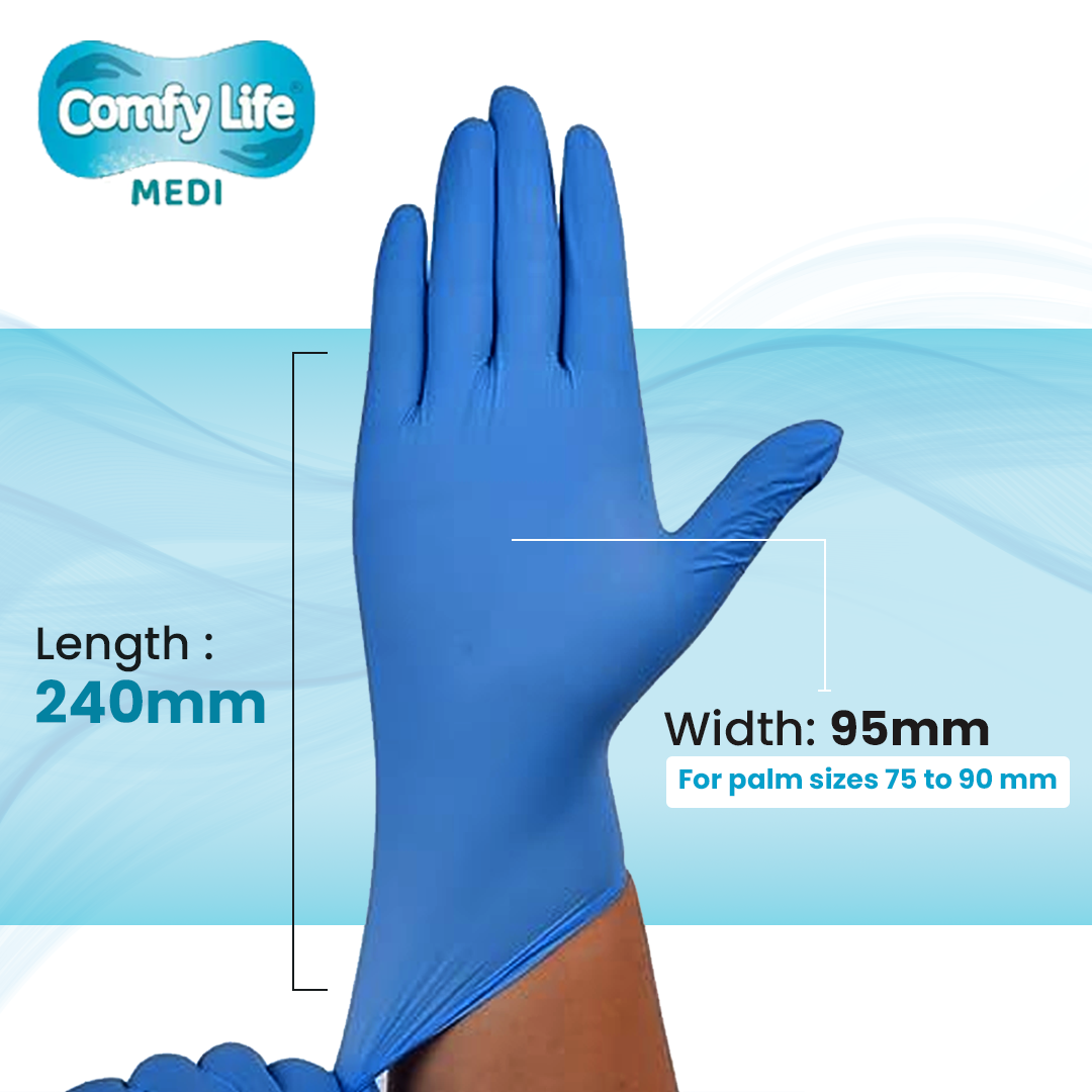Comfy Life MEDI Pure Nitrile Gloves - Latex & Powder Free Disposable Examination Glove - Pack of 100 Large Blue Nitrile Gloves