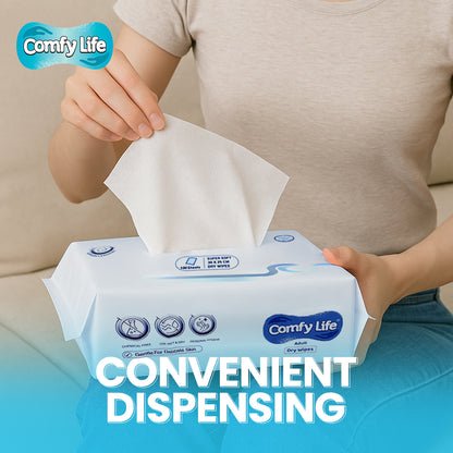 Comfy Life Premium Full Body Cleansing Dry Wipes For Adults - Large Luxury Fresh-feel Rinse-free Fragrance-free Bed Bath Intimate-care Soft Sheets (3 Pack x 100 Wipes)