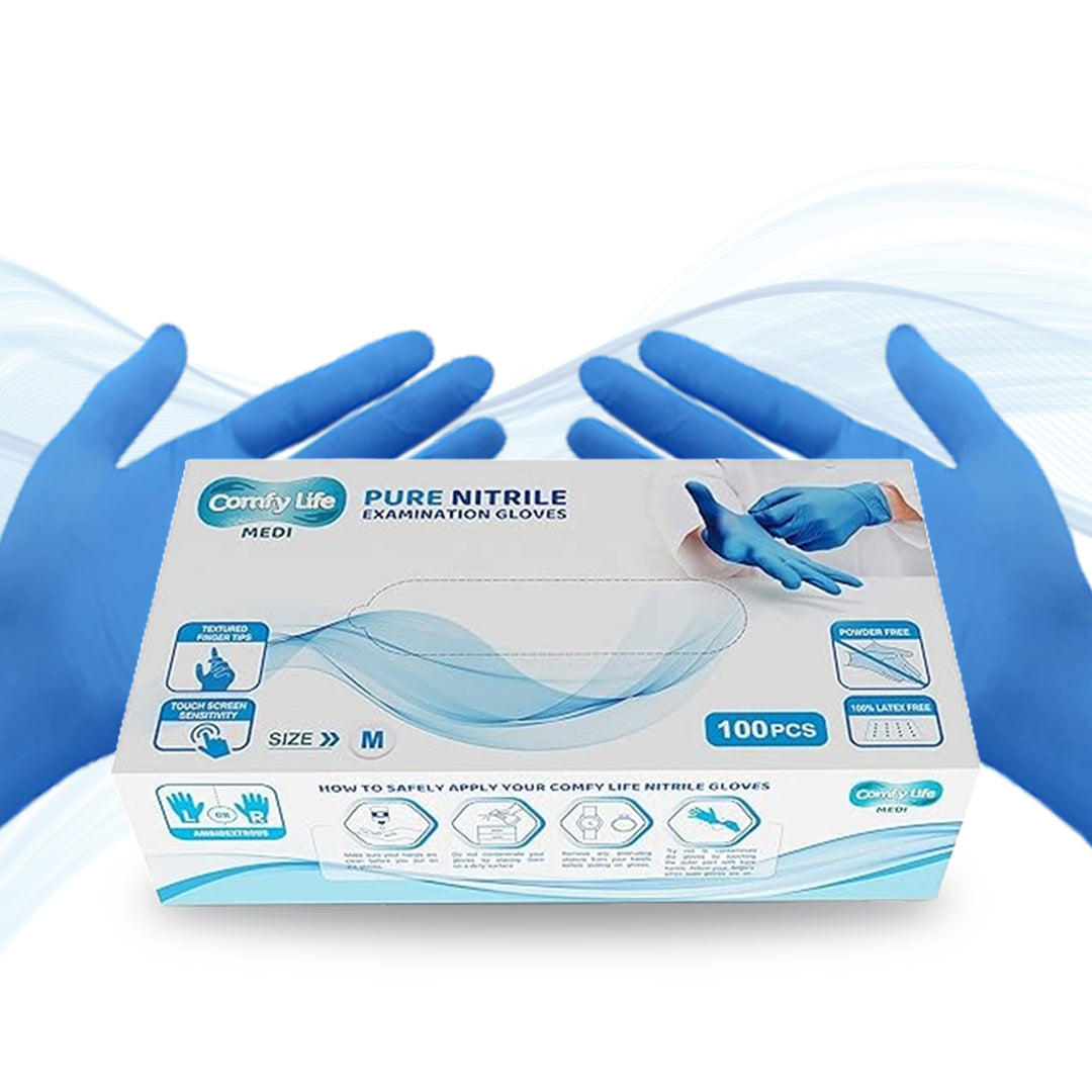 Comfy Life MEDI Pure Nitrile Gloves - Latex & Powder Free Disposable Examination Glove - Pack of 100 Large Blue Nitrile Gloves