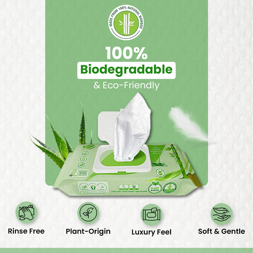 Comfy Life Biodegradable Adult Full Body Wet Wipes Large Luxury Eco-Friendly Fresh-Feel Rinse-Free Fragrance-Free Bed Bath Intimate-Care Soft Sheets x40