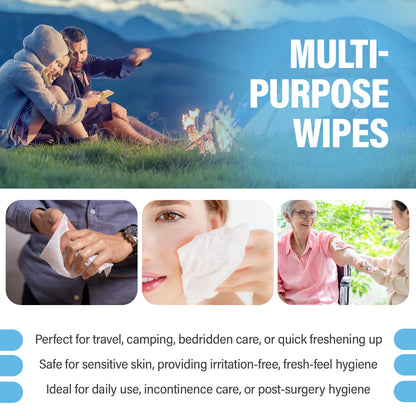 Comfy Life Premium Full Body Cleansing Wet Wipes For Adults - Large Luxury Fresh-feel Rinse-free Fragrance-free Bed Bath Intimate-care Soft 80 Sheets