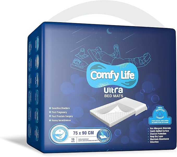 Comfy Life Ultra Bed Mats - Premium Luxury Disposable Incontinence Bed Pads - 75 x 90 cms - Large Sheets (15 Count (Pack of 1)